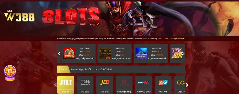 Giao diện chơi slot tại w388