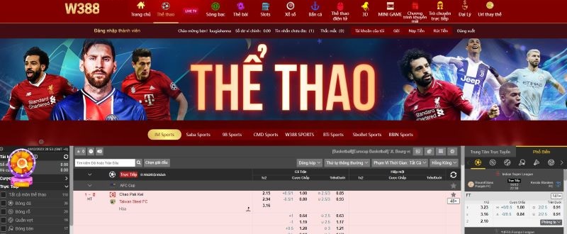 Giao diện chơi cá cược thể thao tại W388